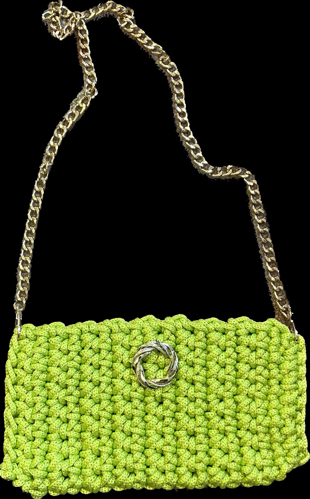 Crochet Shoulder Bag Gold Chain Strap Etsy