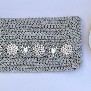 Rhinestone evening bag, evening clutch, crochet, handmade