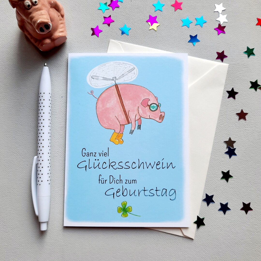 Geburtstagskarte Ganz viel Glücksschwein für Dich Etsy.de