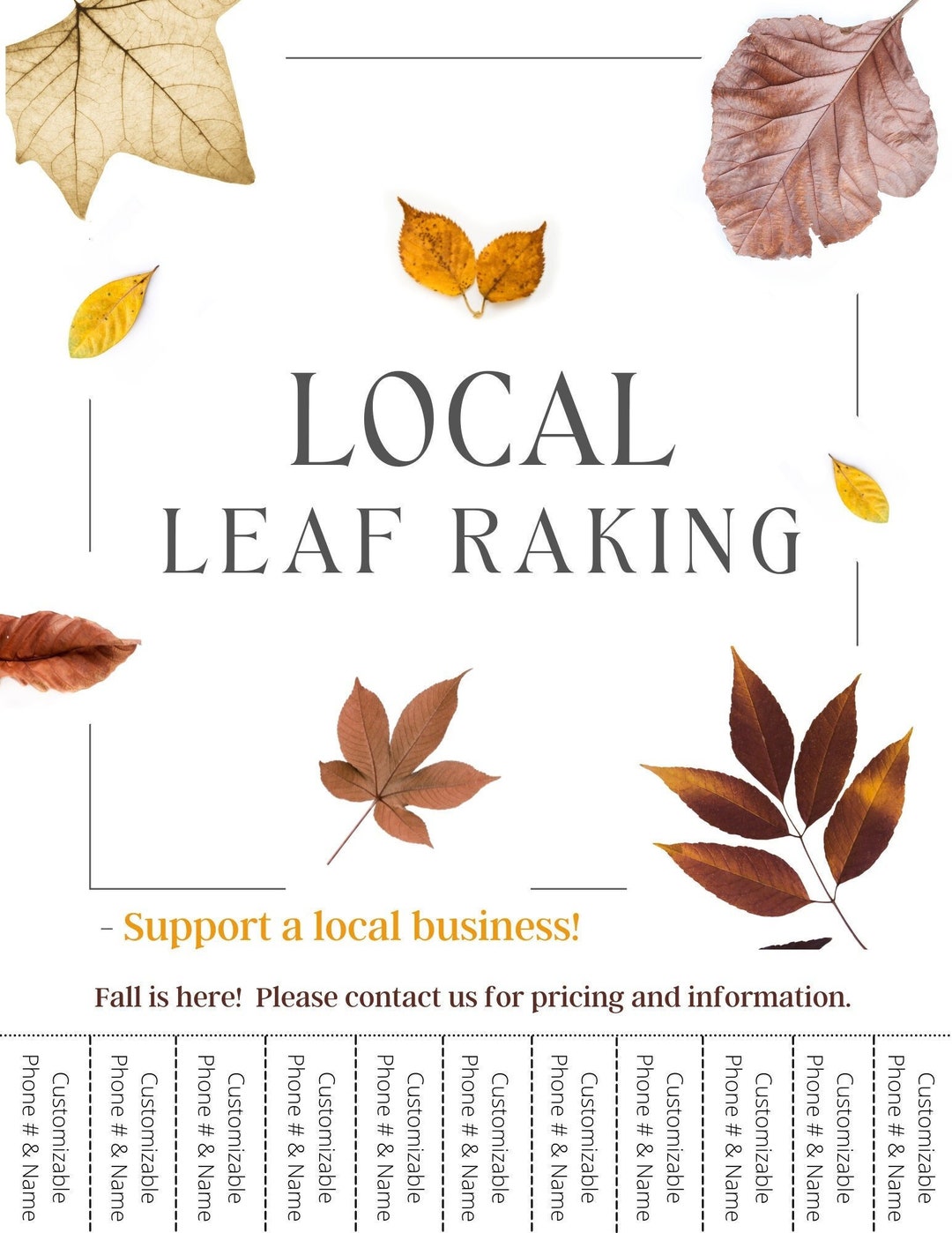 Personalized Leaf Raking Business Flyer, DIGITAL DOWNLOAD, Removable Personalized Leaf Raking Business Flyer, DIGITAL DOWNLOAD, Removable