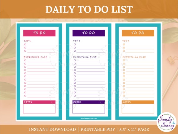 Printable Daily to Do List Template Colorful Worksheet PDF | Etsy
