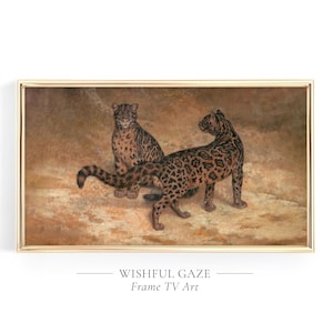 Samsung Frame TV Art Leopards, Vintage Leopards Painting, Frame TV Art Vintage Animal, Digital TV Art Dark, Digital Tv Art,