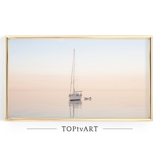 Samsung Frame TV Art Sail Boat, Frame TV Art Sea, Frame TV Art Minimalist, Frame Tv Art Photography, Frame Tv Art Coastal, Modern, Pink Tone