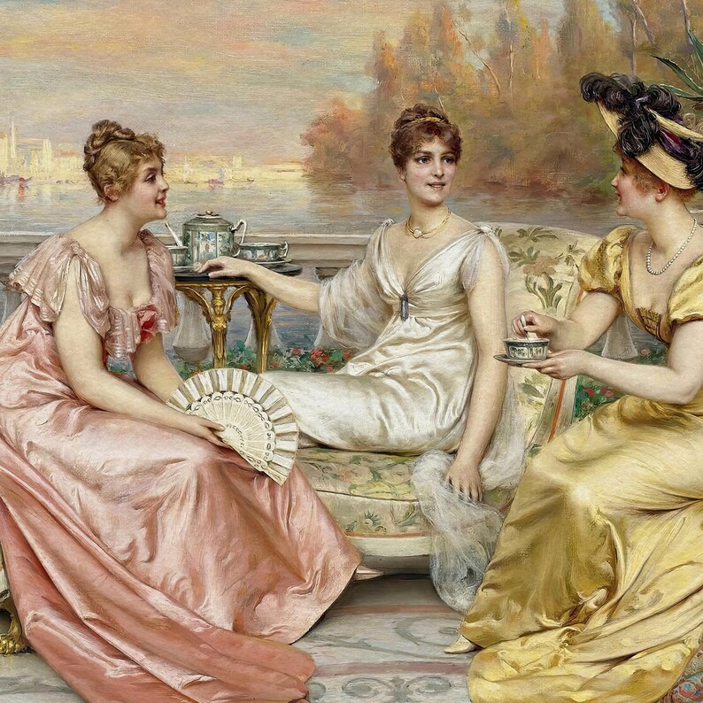 Rococo Tea Rococo Ladies Tea Party, Vintage Terrace Scene Frame TV Art (digital ...