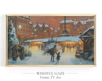 Vintage Christmas Market Painting, Samsung Frame TV Art (Digital Download)