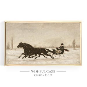 Samsung Frame TV Art Winter Sleigh Ride, Vintage Winter Painting, Winter Landscape, Frame TV Art Winter Neutral, Frame TV Art Snow