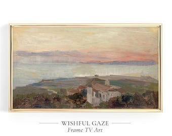 Vintage Italian Villa Painting, Sunset Landscape for Samsung Frame TV (Digital Download)