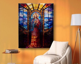 Jesus Wall Art, Jesus Portrait, Stained glass Canvas Print, Religious Wall Decor