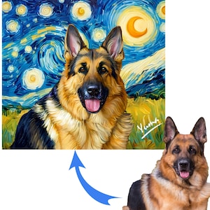 Custom Pet Portrait in Van Gogh Style – Personalized Starry Night Pet Art Print on Canvas