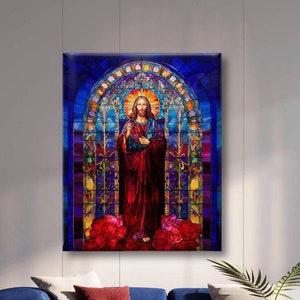Jesus Wall Art, Print on Canvas, Stained Glass Style