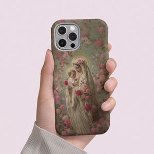 Jungfrau Maria mit Kind Handyhülle, Florale spirituelle Hülle für Samsung, iPhone & Google Pixel (Glossy or Matte)