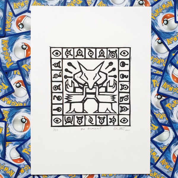 The Omniscient - Alakazam #065 Pokemon inspired Lino Print