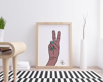 Quirky, Peace, Empowering, Soulful, Pop Art, Wall Hanging, Bright, Simple, Hand Gesture, A4 Art Print