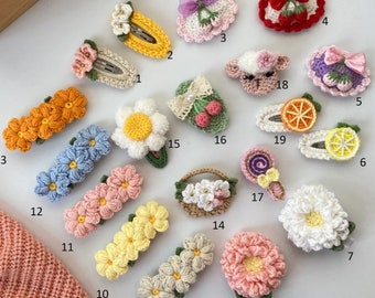 Crocheted Flower Hairpins, Amigurumi Hairpins, Crochet Hairpins, Knitted Hairpins, Girls' Snap Hairpins, Little Children's Hairpins