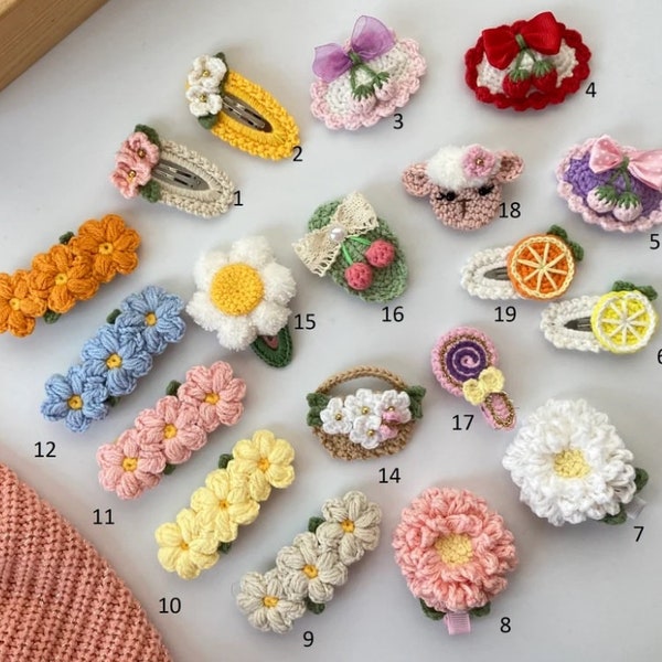Crocheted Flower Hairpins, Amigurumi Hairpins, Crochet Hairpins, Knitted Hairpins, Girls' Snap Hairpins, Little Children's Hairpins