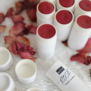 Petroleum-Free Vegan Rose Tinted Lip Balm | Zero Waste Plant-Based Creamy Handmade All-Natural Cruelty-Free Vaseline Rosy Lips Alternative