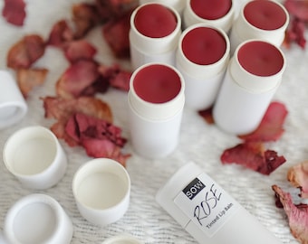 Petroleum-Free Vegan Rose Tinted Lip Balm | Zero Waste Plant-Based Creamy Handmade All-Natural Cruelty-Free Vaseline Rosy Lips Alternative