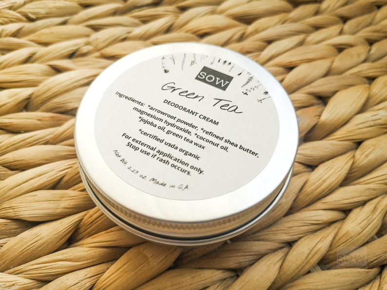 Green Tea Natural Deodorant Cream Vegan Cruelty-Free Aluminum-Free Baking Soda-Free Zero Waste Plant-Based Handmade Eco-Friendly Unisex 2.5 oz