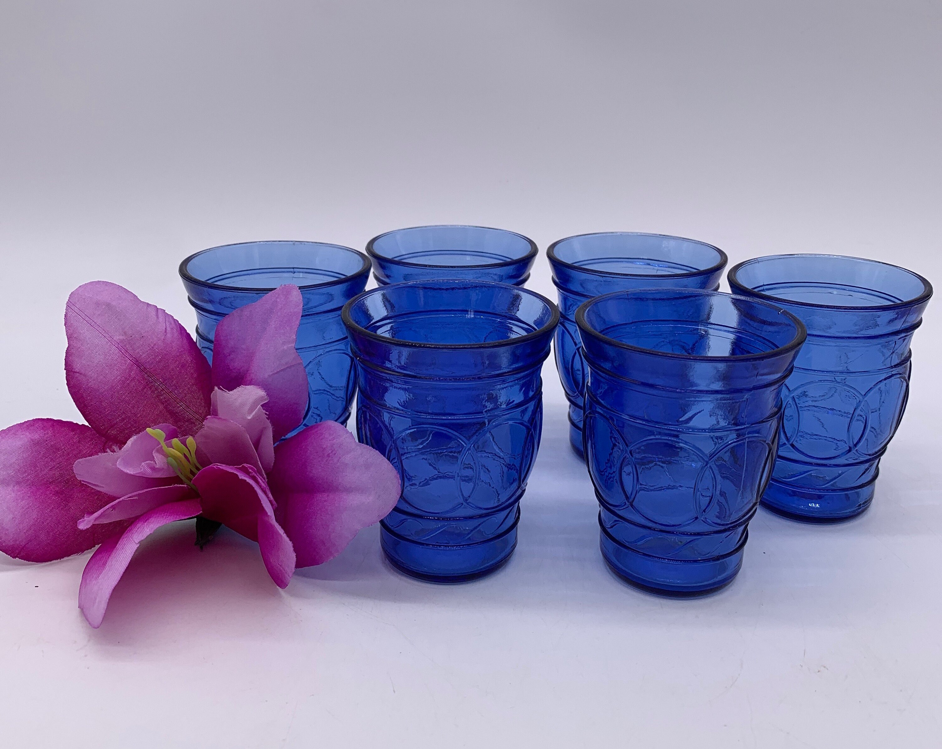 1930s Hazel Atlas Ritz Blue Depression Glass Shot Glasses 6 Blue Glass