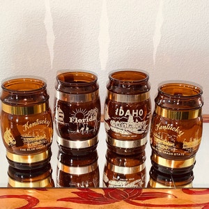 Siesta Ware Amber Glass Barrel Mugs - Idaho- Florida - Kentucky- Beer Mugs - MCM - Man Cave