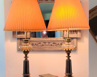 Set Of Two Hollywood Regency Stiffel Brass Starburst Table Lamps