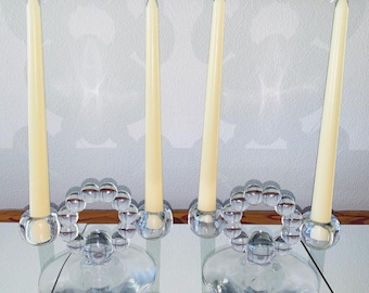 Vintage 1940s Pair Of Imperial Glass-Clear Crystal Double Candlestick Holders