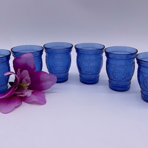 1930s Hazel Atlas Ritz Blue Depression Glass Shot Glasses (6)  Blue Glass Shot Glass