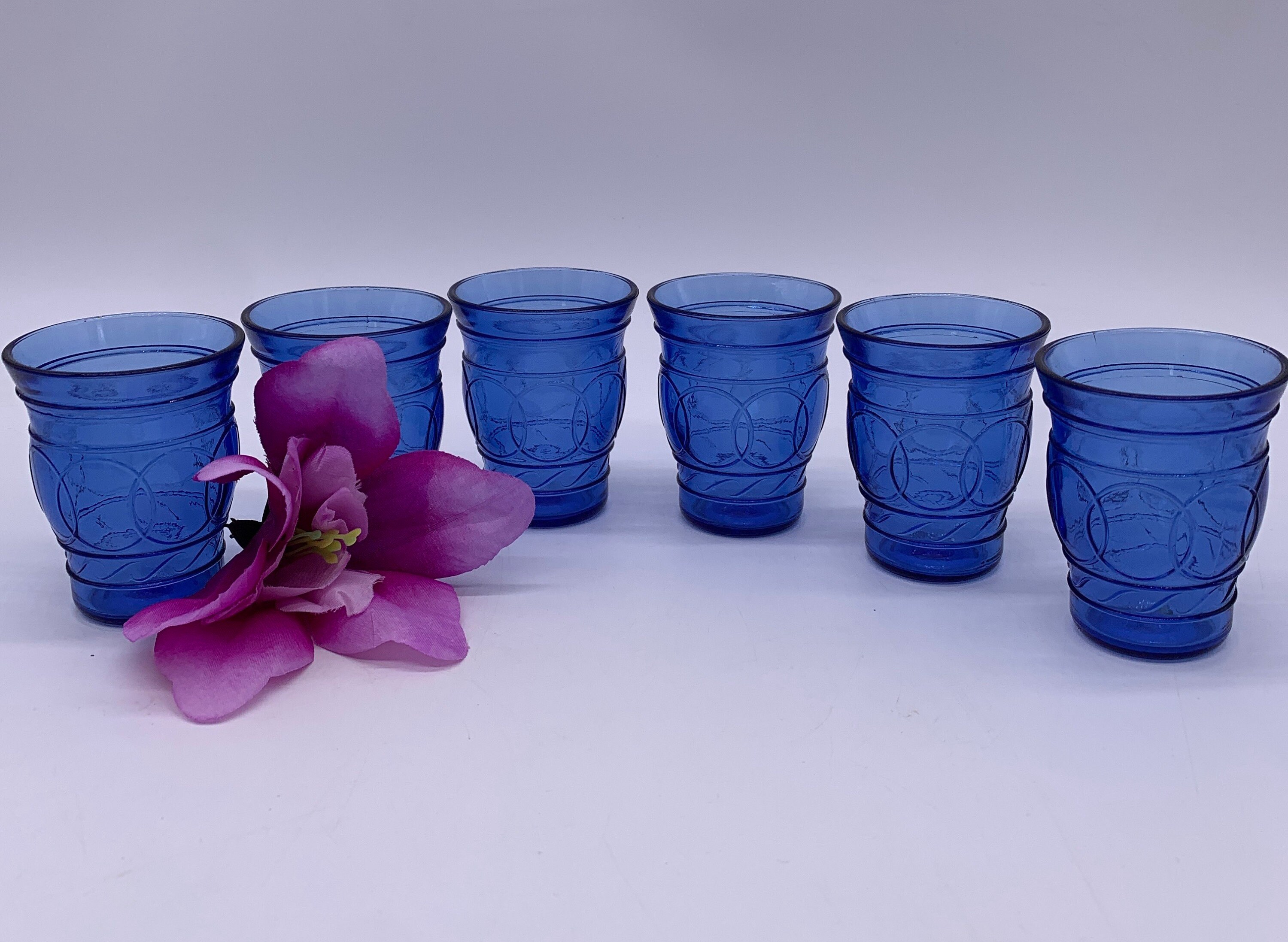 1930s Hazel Atlas Ritz Blue Depression Glass Shot Glasses 6 Blue Glass