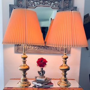Pair Of MCM Satin Brass Table Lamps/ Hollywood Regency /Classic Home Decor