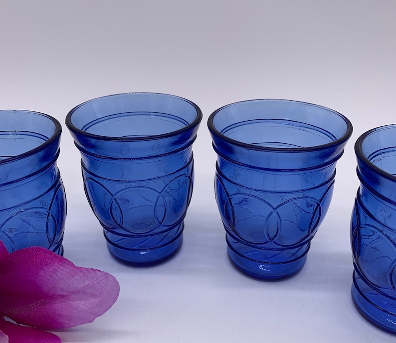 1930s Hazel Atlas Ritz Blue Depression Glass Shot Glasses 6 Blue Glass