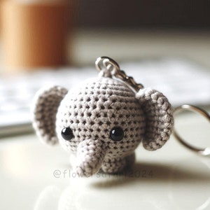 Wzór na szydełkowy brelok ze słoniem, prosty, łatwy, miniaturowy brelok ze zwierzęciem Amigurumi, wzór na szydełkową zabawkę dla dzieci