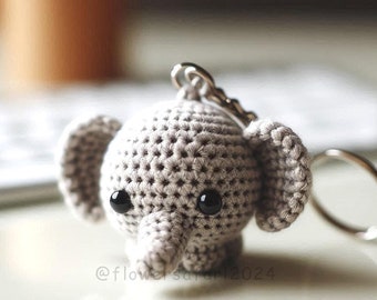 Elephant Keychain Crochet Pattern,  Simple Easy Mini Amigurumi Animal Keychain, Crochet Kids Nursery Toy Pattern