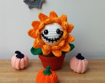 Halloween Sunflower Crochet Pattern , Amigurumi Small Funny Flower Crochet PDF, Beginners Scary Witchy Gothic Crochet Kids Plush Toy Pattern