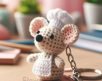 Mouse Chef Key Crochet PDF Pattern , Amigurumi Wizard Pet Mouse Funny Animal Crochet PDF Ebook , Beginners Simple Crochet Kids Toy Pattern