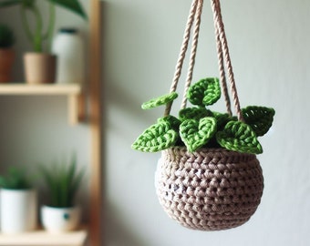 Devils Ivy Small Crochet Pattern, Crochet Car Plant Pattern, Crochet Hanging Mini Plant. Hanging Basket Crochet