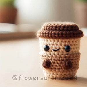 Tiny Coffee Keychain Crochet Pattern, Simple Beginners Mini Amigurumi Cup, Crochet Easy Kids Ornament Toy Pattern