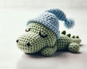 Schläfriger Alligator Häkelanleitung, Amigurumi Weihnachtskrokodil Tier häkeln PDF Ebook, Anfänger klein häkeln Kinder Spielzeug Pattern