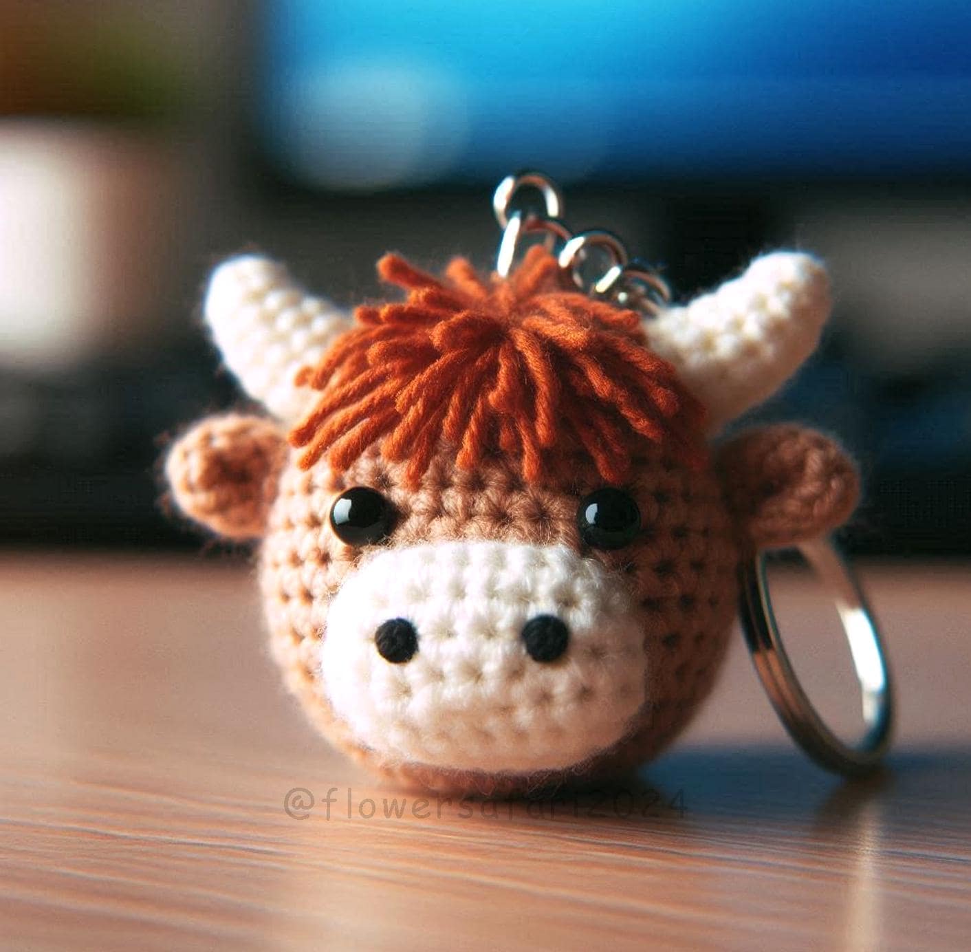 Highland Cow Keychain Crochet Pattern, Simple Beginners Mini Amigurumi Animal, Crochet Easy Kids Nursery Toy Pattern