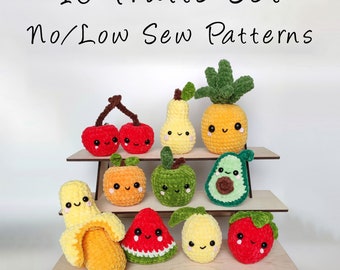 No Sew Fruits Crochet Pattern Set , Simple Amigurumi Low Sew Pineapple Avocado , Beginners Crochet Banana Apple Strawberry Pattern