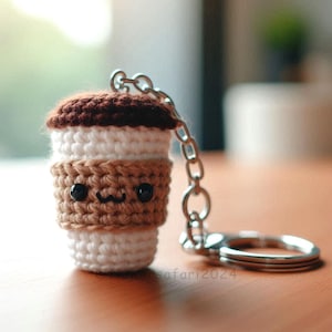 Coffee Keychain Crochet Pattern, Simple Beginners Mini Amigurumi Cup, Crochet Easy Kids Ornament Toy Pattern