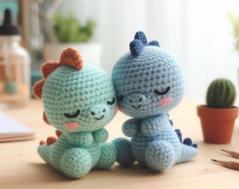 Sleeping Dino Crochet Pattern , Amigurumi Baby Dinosaur Crochet PDF Ebook , Beginners Crochet Kids Toy Pattern