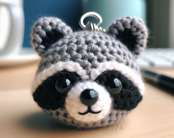 Raccoon Keychain Crochet Pattern, Simple Beginners Mini Amigurumi Animal, Crochet Easy Kids Nursery Toy Pattern