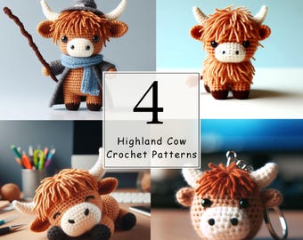 Virkmönsterset med amigurumi till höglandsko, sovande nötkreatur PDF (digital nedladdning)