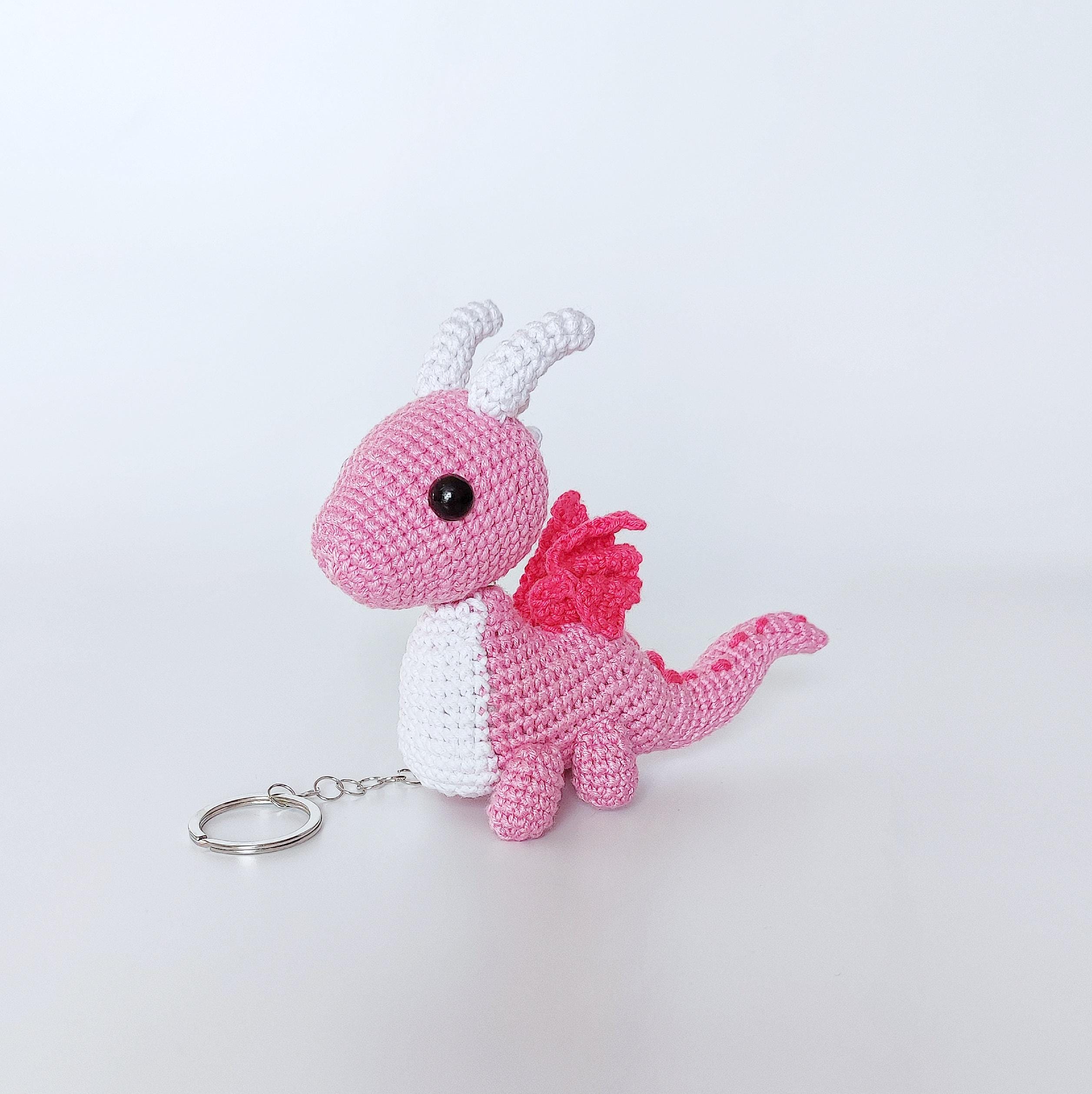 Pink Dragon Keychain Crochet Pattern, Simple Beginners Mini