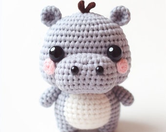 Tiny Hippo Crochet Pattern, Amigurumi Animal PDF (Beginner)