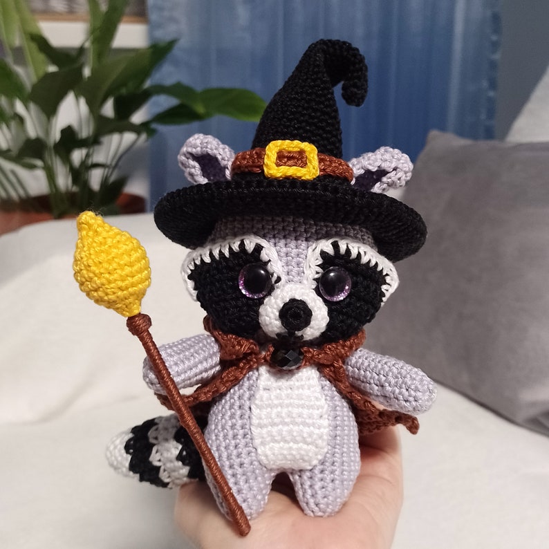 Magical Raccoon Crochet Pattern , Amigurumi Mini Animal Crochet PDF Ebook , Crochet Wizard Pattern image 2
