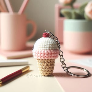 Eis Schlüsselbund Häkelanleitung, einfache Anfänger Mini Amigurumi Dessert, leicht häkeln Kinder Ornament Spielzeug Muster