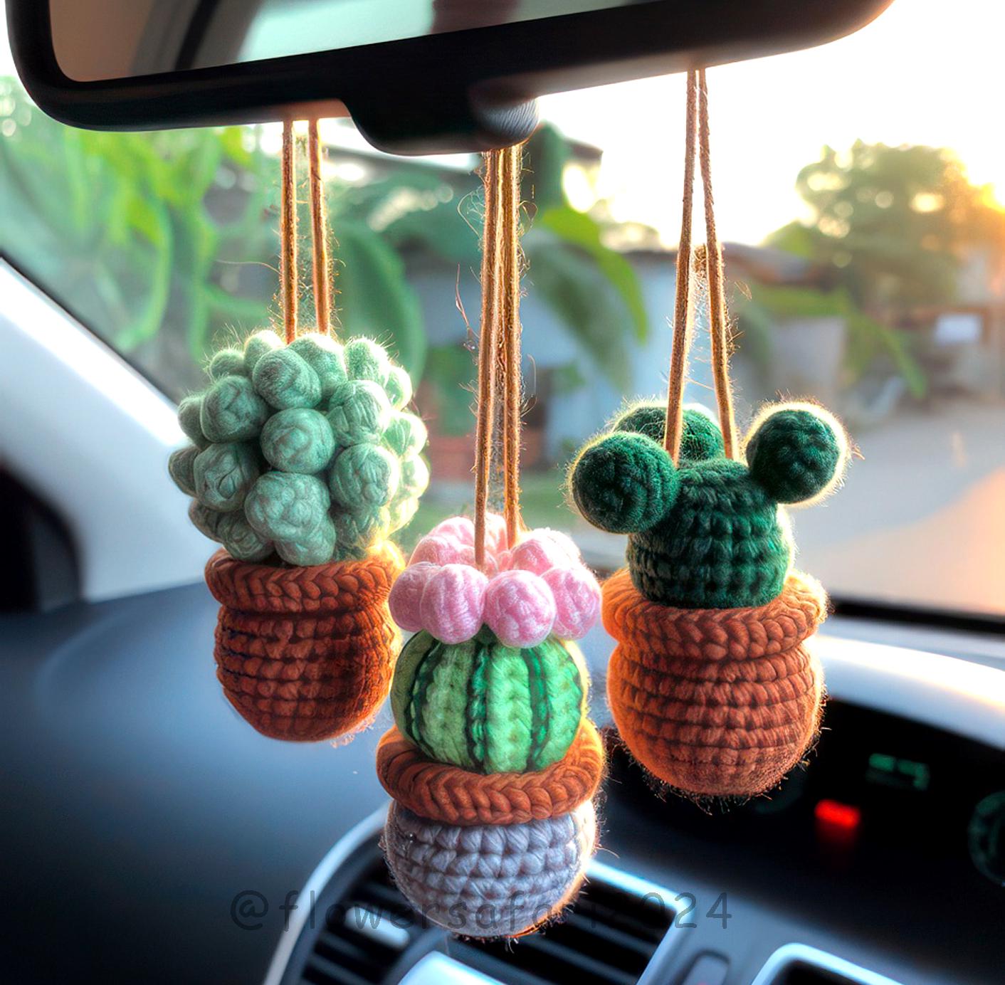 38 Hanging Plant Crochet Patterns to Brighten Your Home and Car Decor 3 Crochet Car Hanging Plant Pattern Set of 3