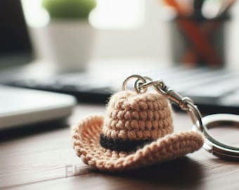 1 inch cowboyhoed sleutelhanger gehaakt patroon, eenvoudige beginners mini amigurumi cowgirl hoed, gehaakt eenvoudig kinderornament speelgoedpatroon