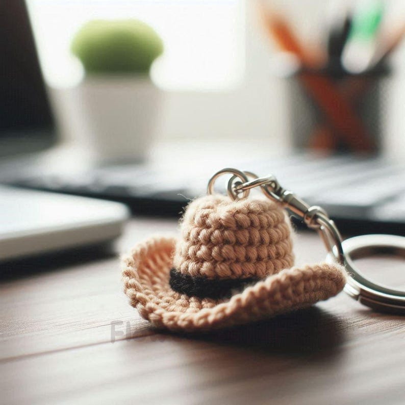 1 Inch Cowboy Hat Keychain Crochet Pattern, Simple Beginners Mini Amigurumi Cowgirl Hat, Crochet Easy Kids Ornament Toy Pattern image 1